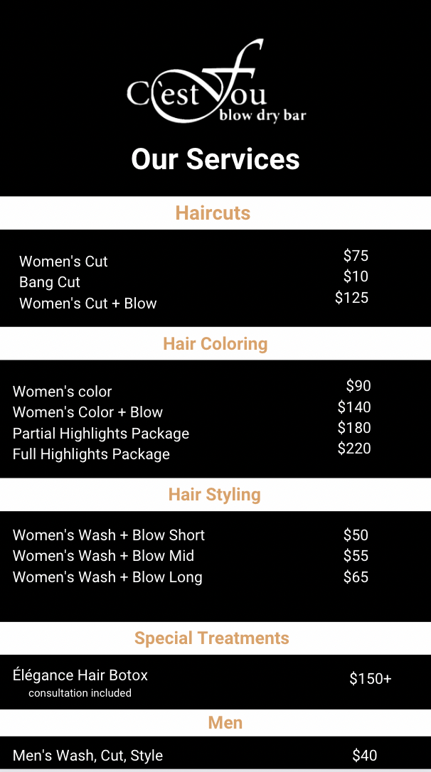 Blow dry 2024 bar prices